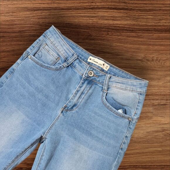 Denim Life Skinny Sparkle Angel Wings Eyelet Bottom Jeans - Picture 2 of 8